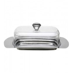 Manteigueira 19cm Por 12,7cm Em Aço Inox Com Tampa De Acrílico